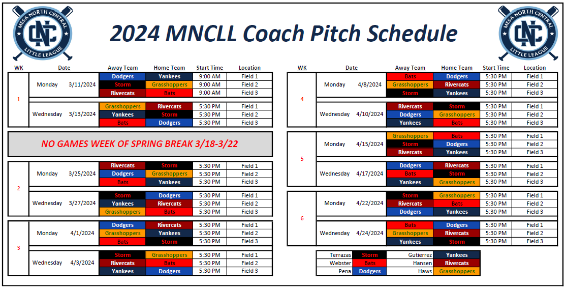 Coach Pitch Schedule